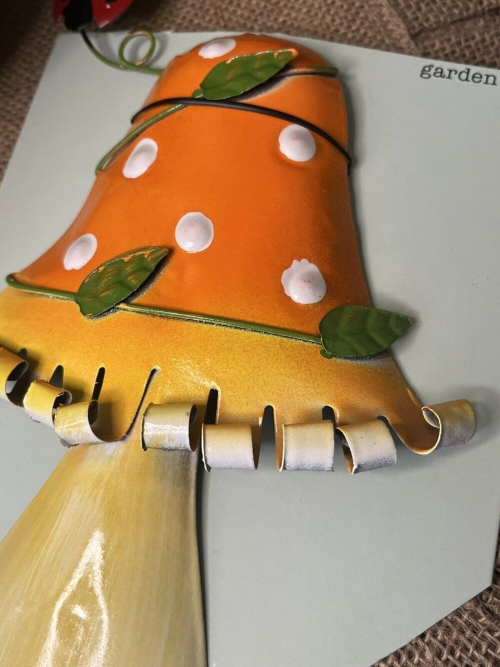 Curled Metal Mushroom Garden Pick Garden Pick Flower Stake Orange Mushroom U5f - Picture 3 of 4